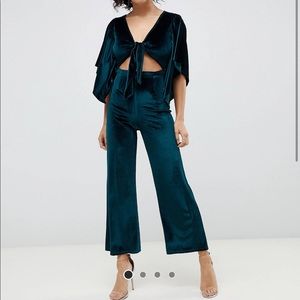 ASOS Teal Velvet Tie-Front Jumpsuit